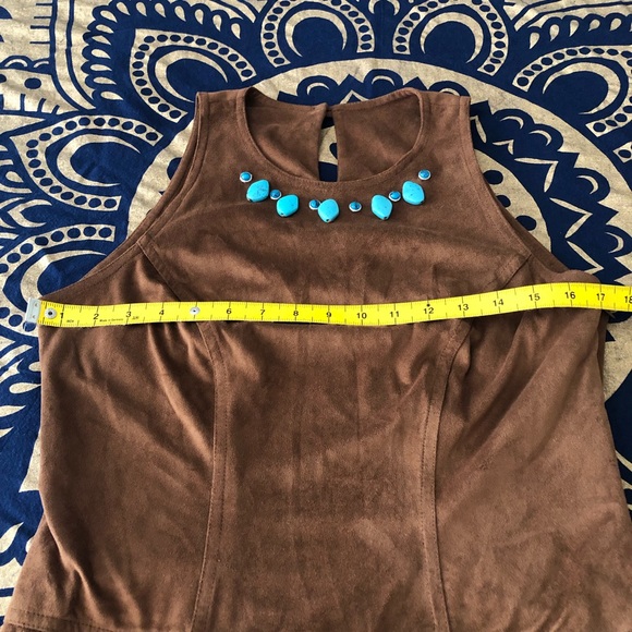 Karen Alexander Boston Proper Brown Suede Dress w/ Turquoise Stones Size 10 - Picture 11 of 14